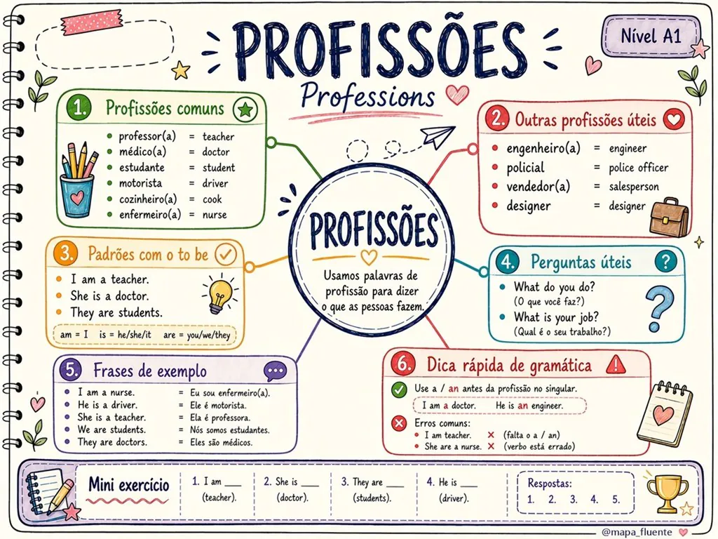 Visualização do mapa mental Profissões - Nível A1