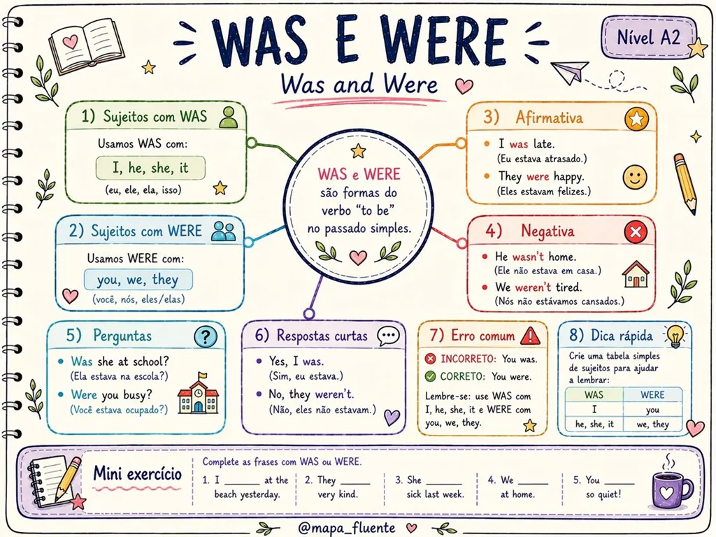 Visualização do mapa mental Was e Were - Nível A2